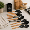 Utensilios para Cocina de Silicona y Mango de Madera 12 Piezas Negro
