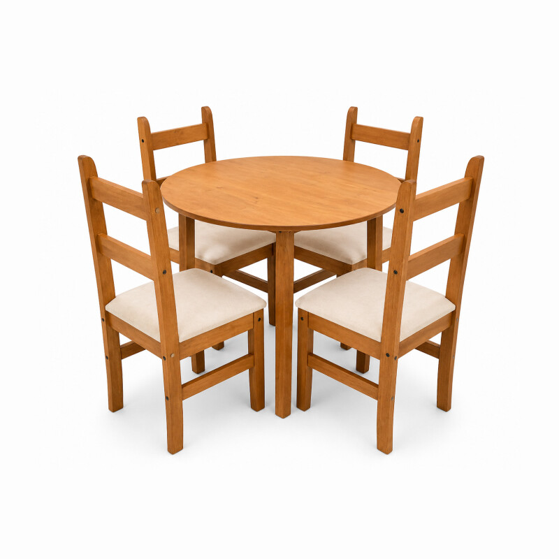 JUEGO DE COMEDOR LINDA REDONDO 4 SILLAS LUSTRE CERA 100% PINO Juego De Comedor Linda Redondo 4 Sillas Lustre Cera 100% Pino