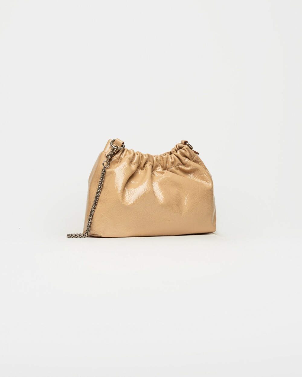 Mini Bag Gina en cuero charol arrugado Camel