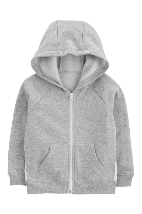 Campera de algodón con felpa, con franjas laterales, gris. Talles 3-24M Sin color