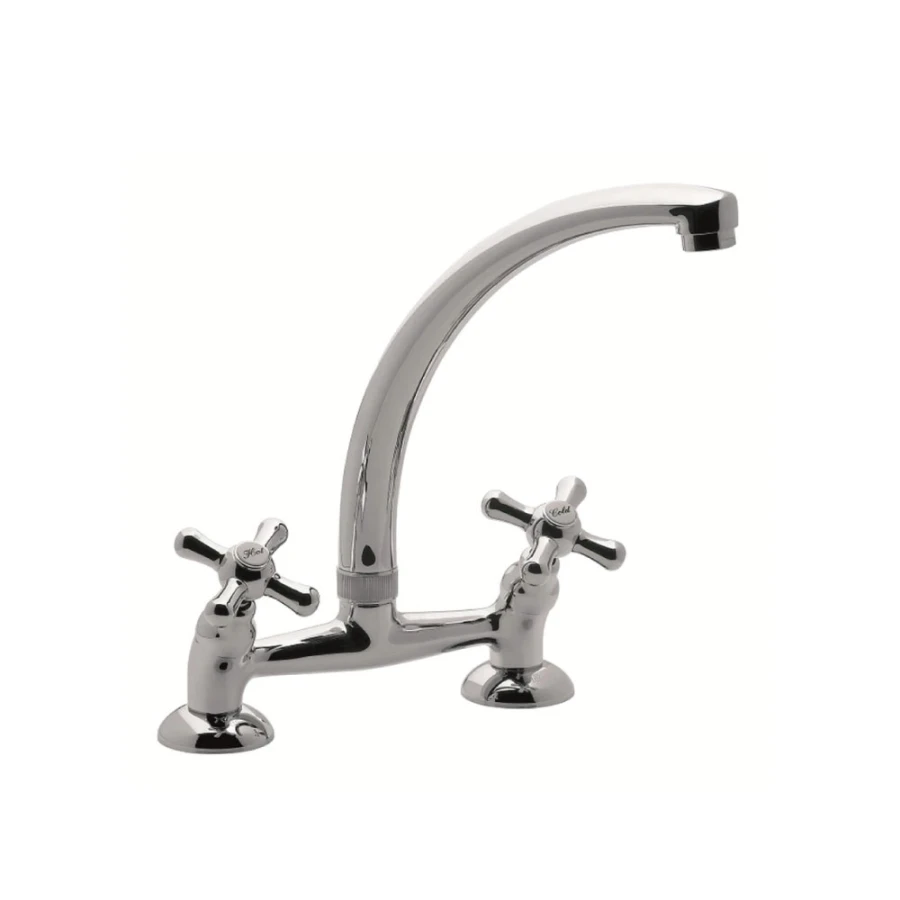 Griferia de Cocina de Mesada Bimando con Pico Curvo Cromado Línea FV Griferia de Cocina de Mesada Bimando con Pico Curvo Cromado Línea FV