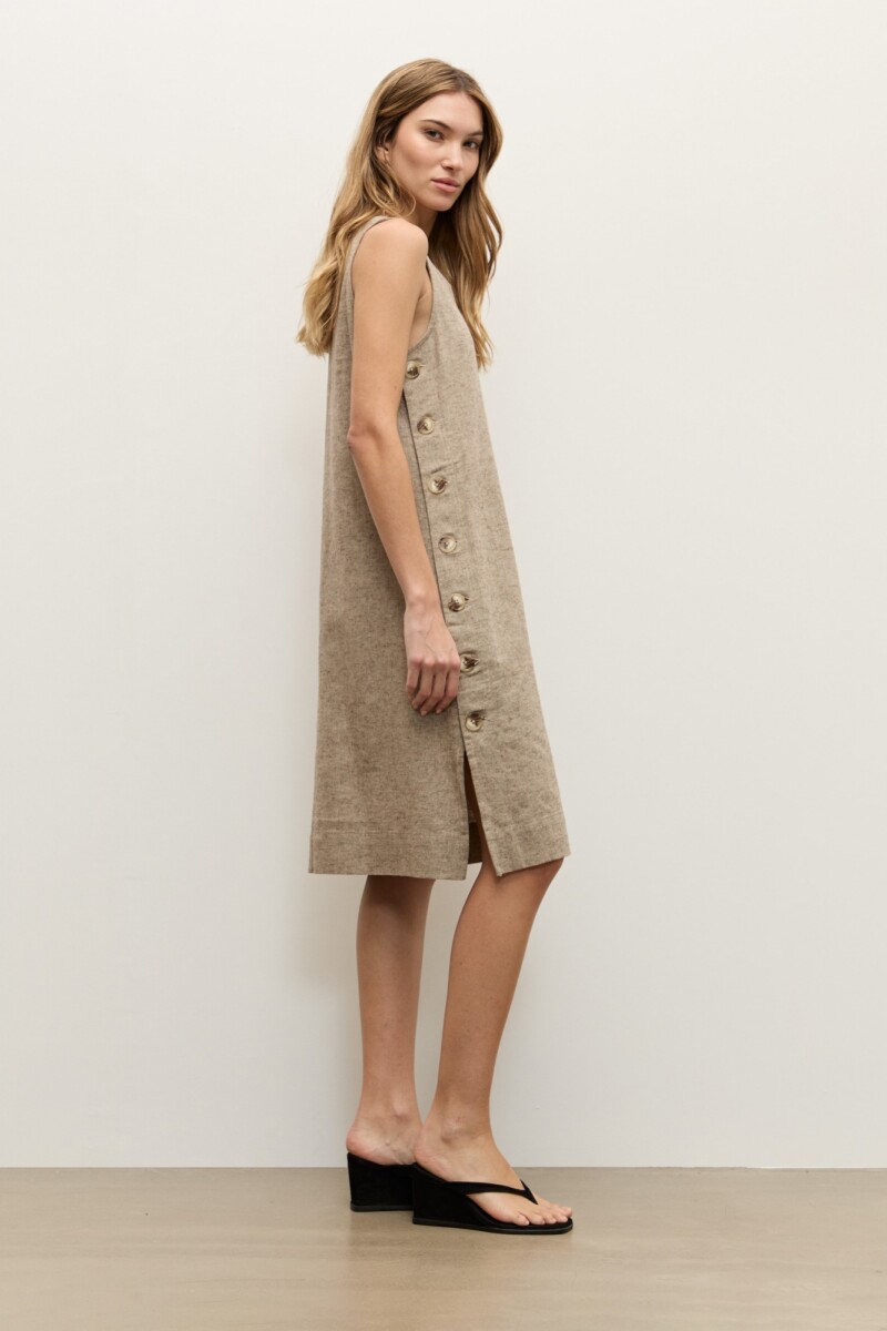 Vestido lino con botones chocolate melange