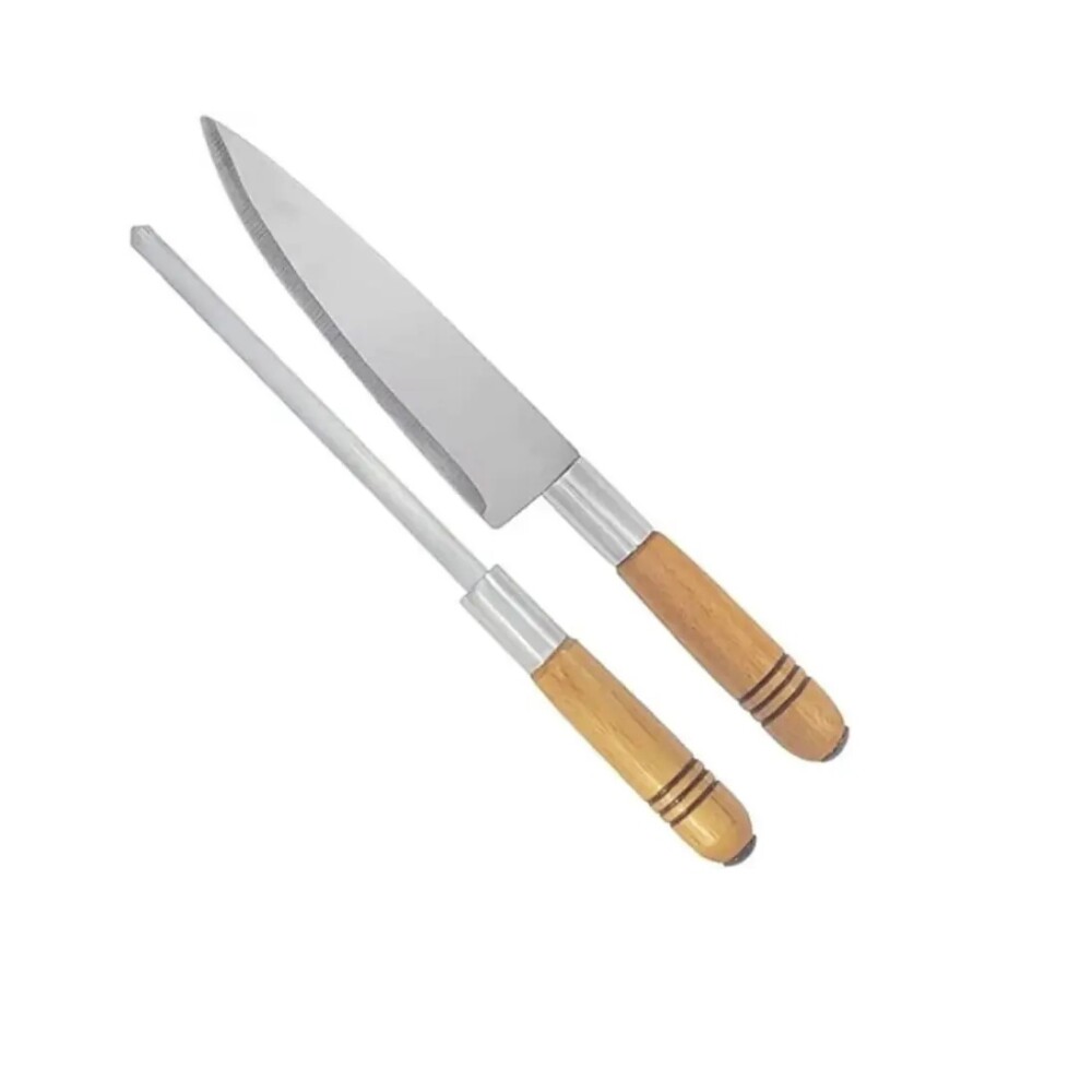 Set Asador de Cuchillo y Chaira con Mango de Madera – 2 Piezas SET ASADOR CUCH + CHAIRA MANGO MADERA