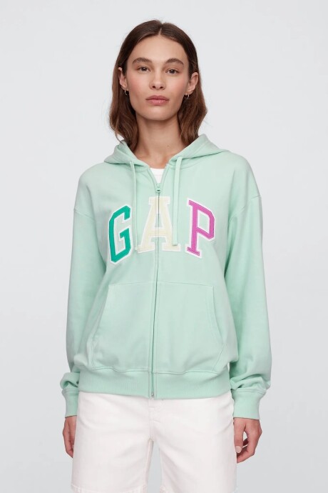 Buzo Canguro Con Cierre Logo Gap Sin Felpa Mujer Crystal Mint