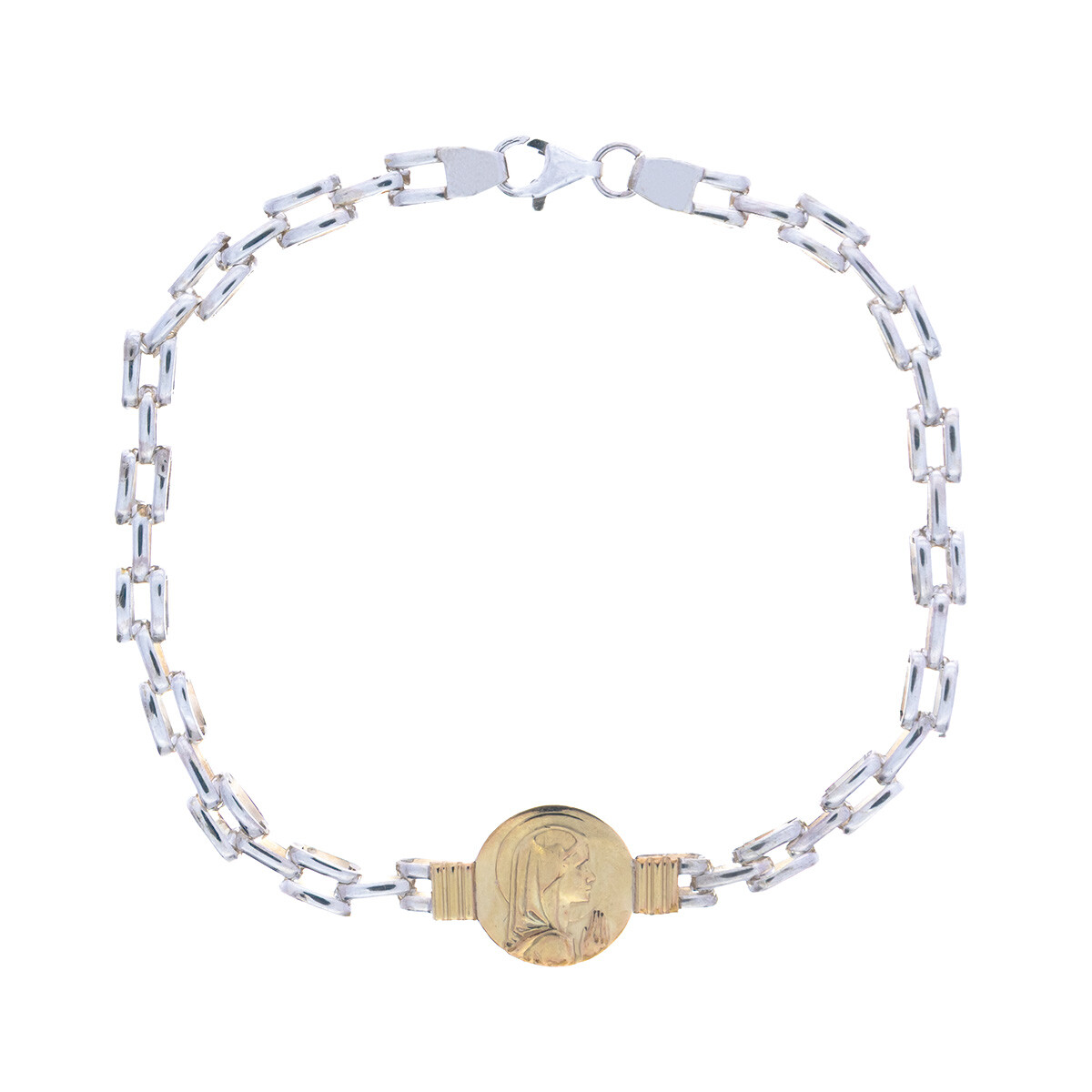 Pulsera de plata y double en oro 18 ktes, VIRGEN NIÑA 