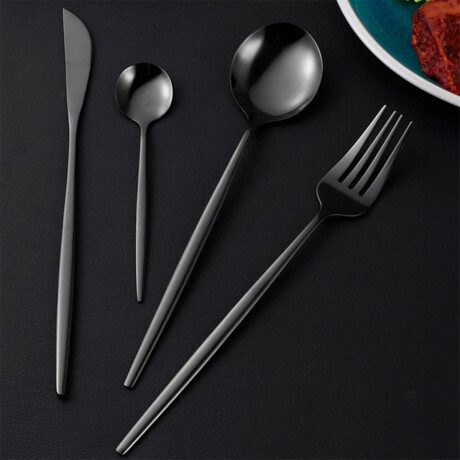 Juego Set De Cubiertos 24p Acero Inoxidable Cocina Negro