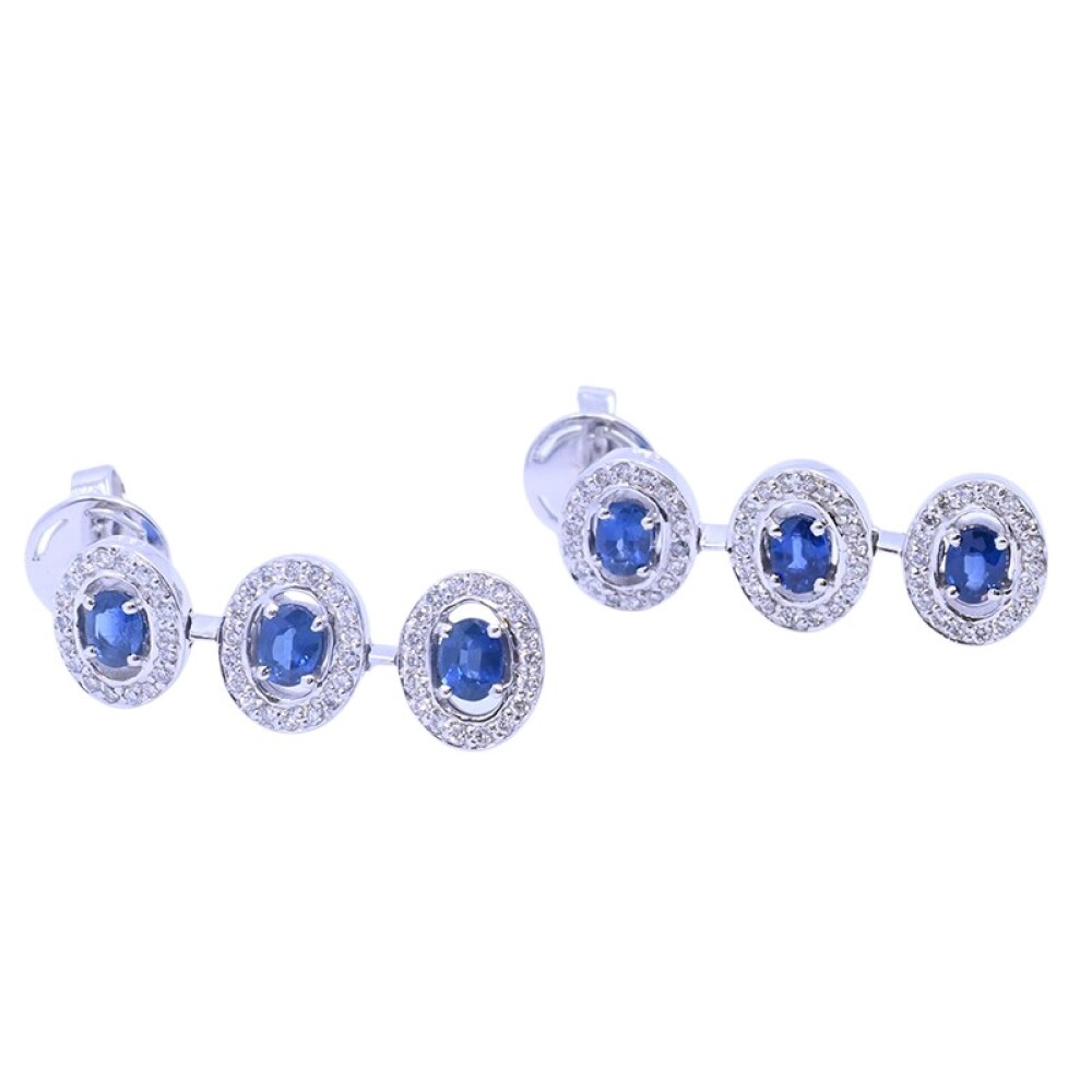 Caravanas oro 18 k blanco con zafiros azules oval y brillantes. Caravanas oro 18 k blanco con zafiros azules oval y brillantes.