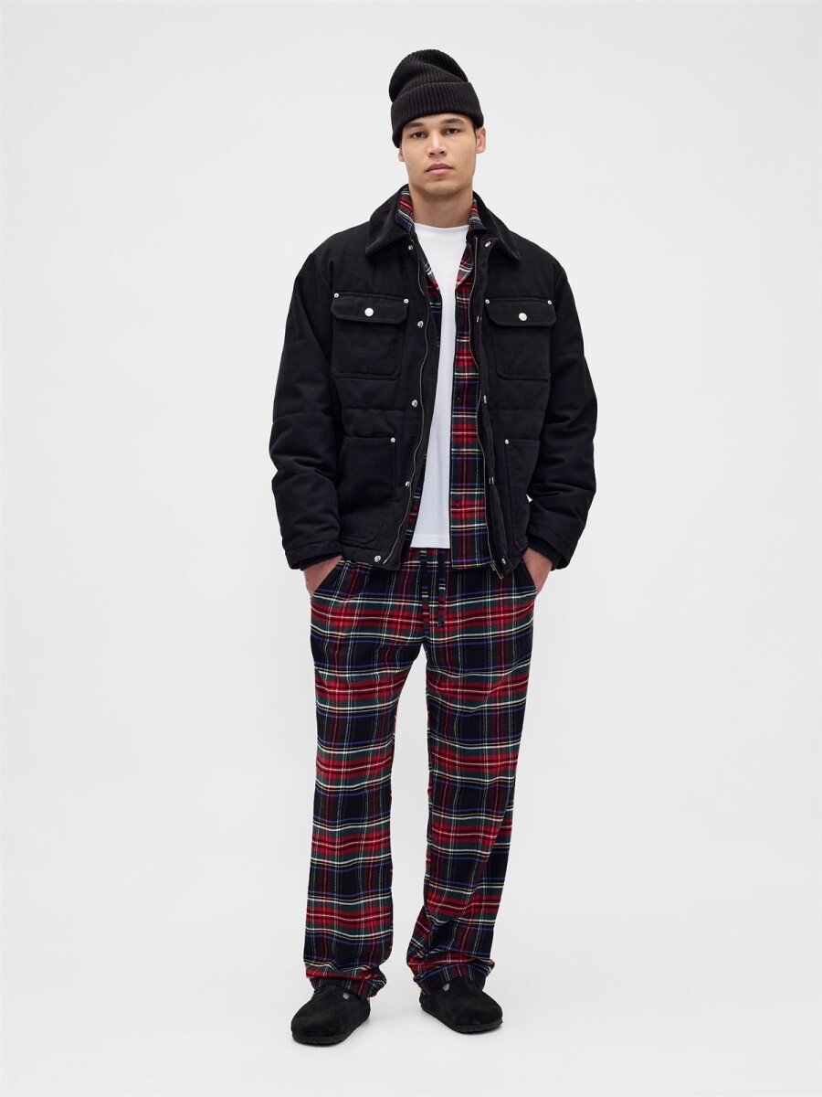 Pijama Set De Camisa Y Pantalón Flannel Hombre - Fs Black Tartan 