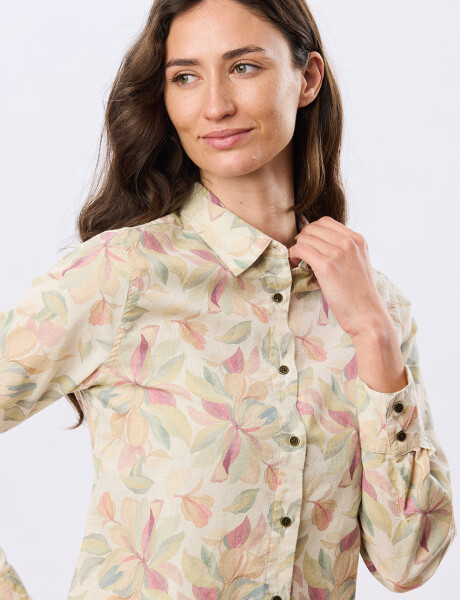 CAMISA DE LINO ESTAMPADA Coral