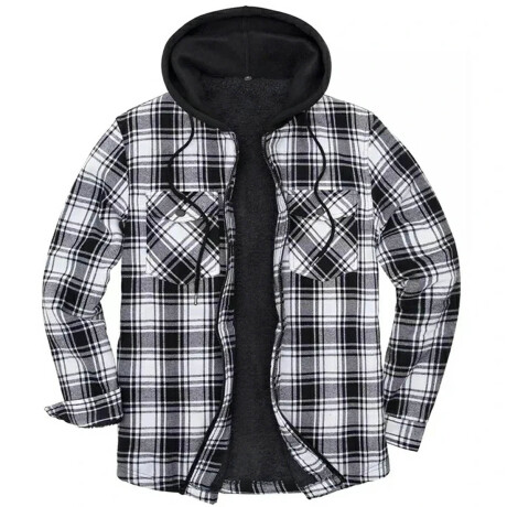 Campera Camisa Leñadora Cangurito Capucha Con Cierre Blanco