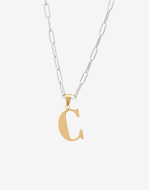 Cadena Corta con Dije Letras Collar Acero Inicial Letra "c" - Combinacion Bicolor