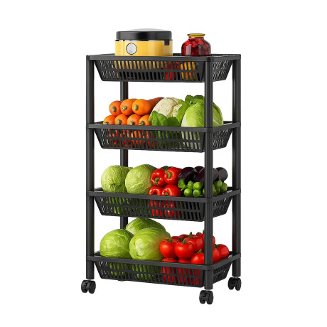 Estante Organizador 4 Pisos Con Ruedas Multiuso Cocina Baño Negro