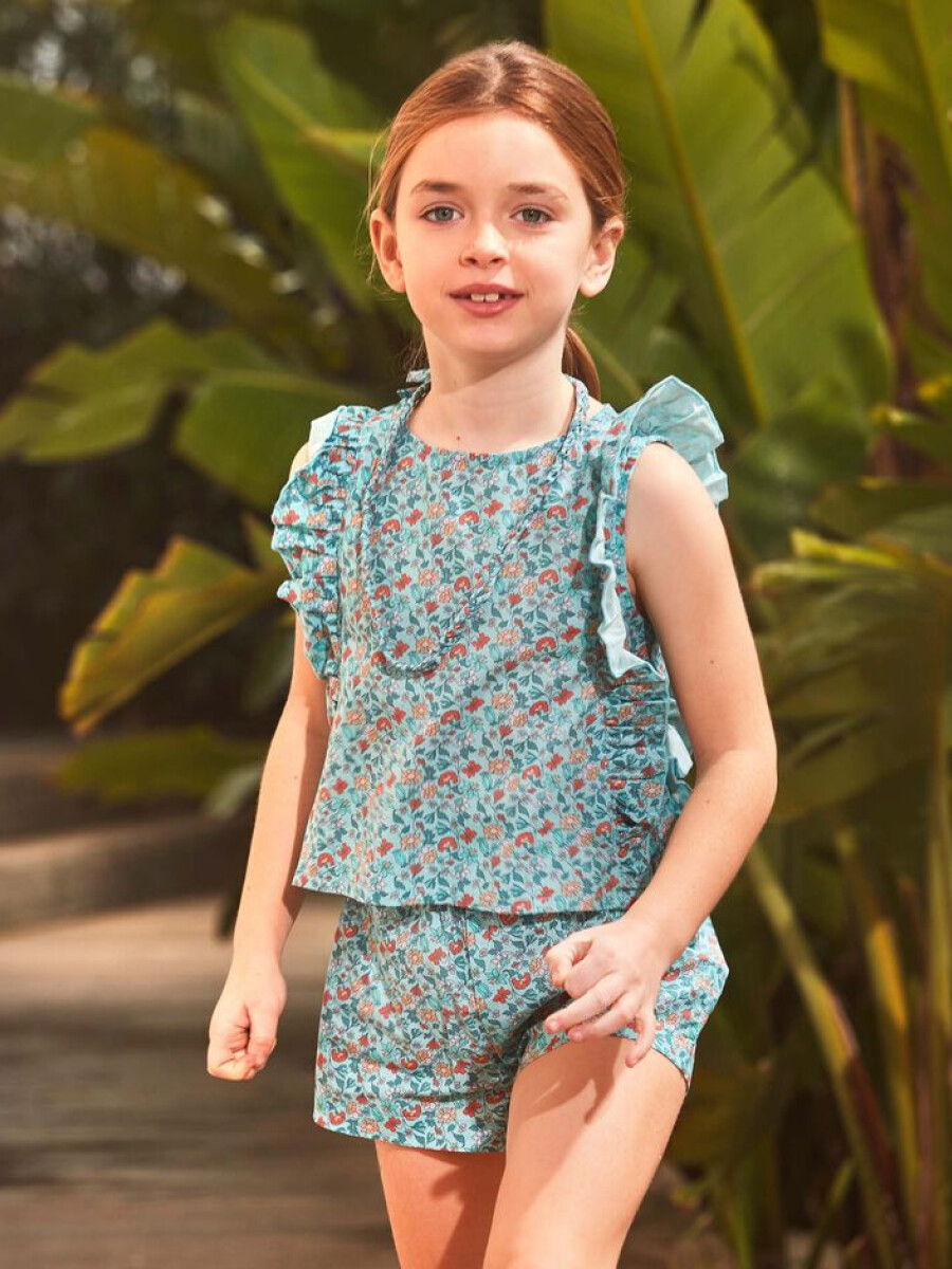 Blusa De Flores Azul Claro