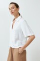 Blusa de lino cuello camisa blanco