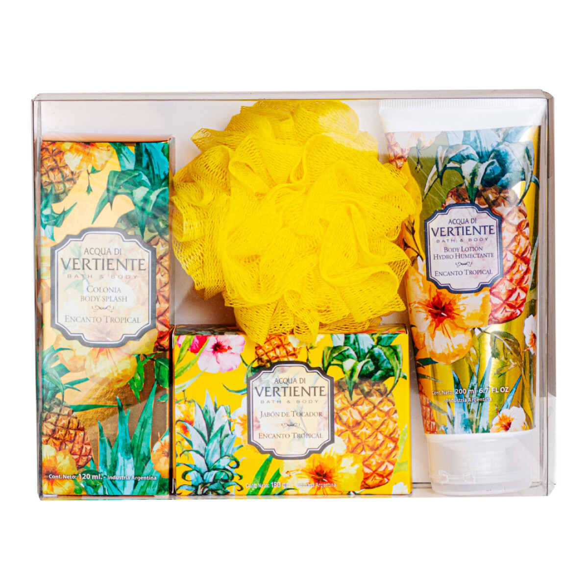 Body Lotion Acqua Di Vartiente Encanto Tropical 200ml + Jabón + Body Splash 120ml + Esponja - Pack 