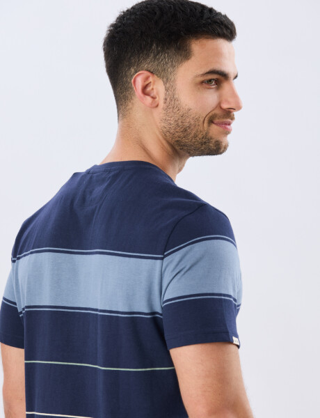 REMERA RAYADA DE ALGODÓN Azul
