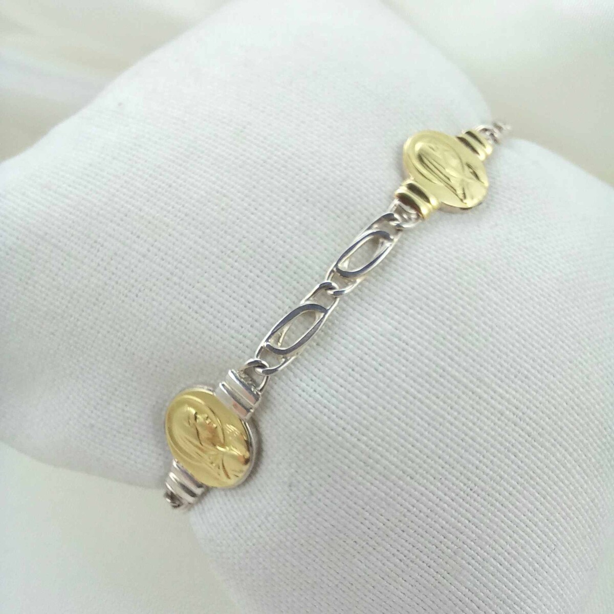 Pulsera religiosa de plata 925 con double de oro 18k, VIRGEN NIÑA 