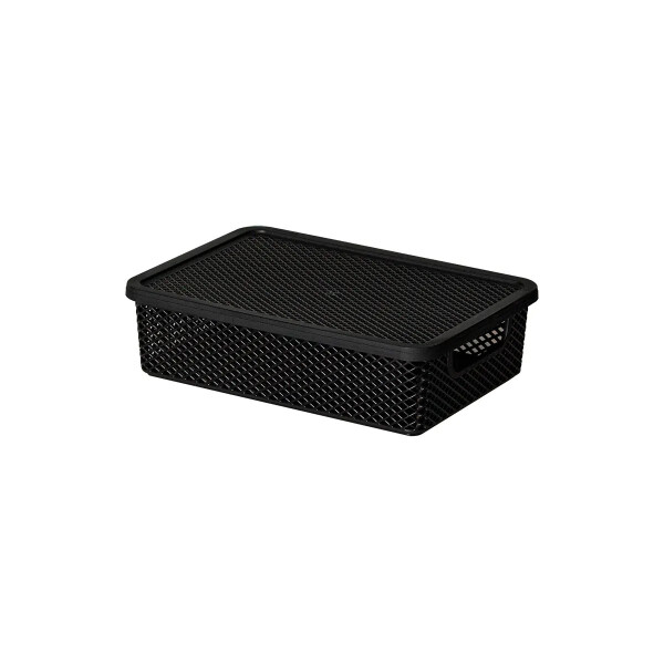 CESTO ORGANIZADOR LINEA CON TAPA NEGRO 27X19.5X7 CM. NEGRO