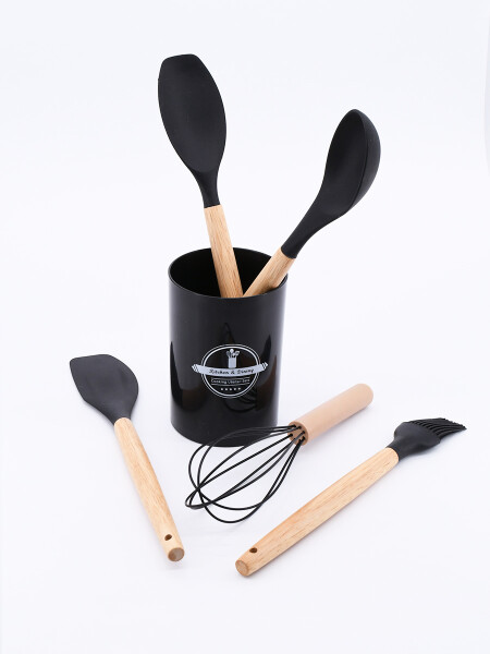 MENAJE SET CON PORTA UTENSILLOS NEGRO