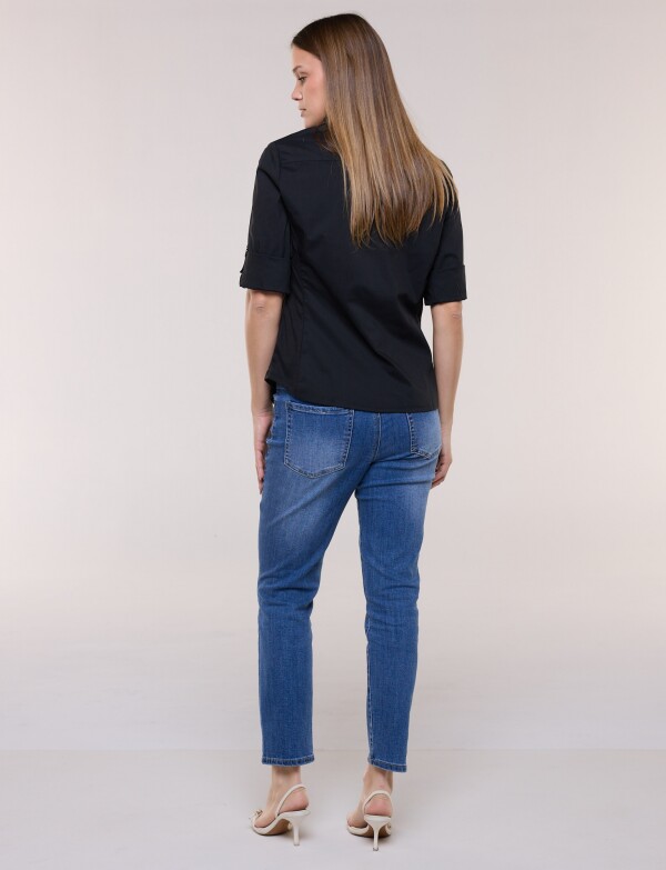 Camisa Algodon Con Laterales Elastizados NEGRO
