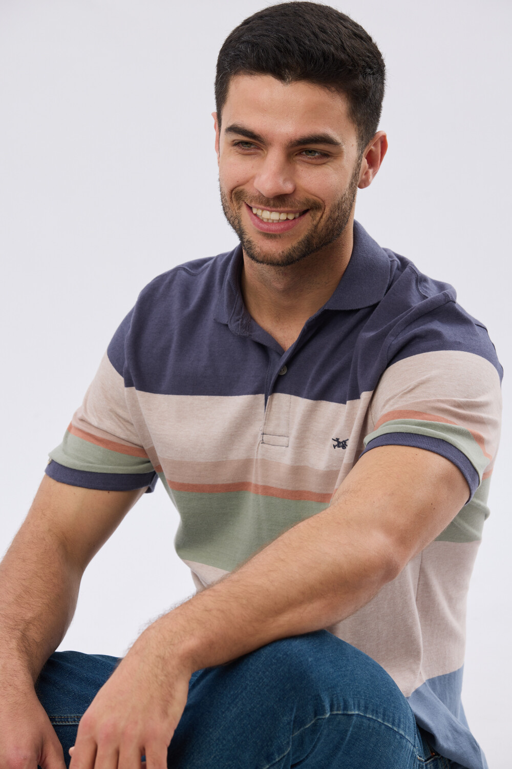 REMERA POLO RAYADA JERSEY Azul