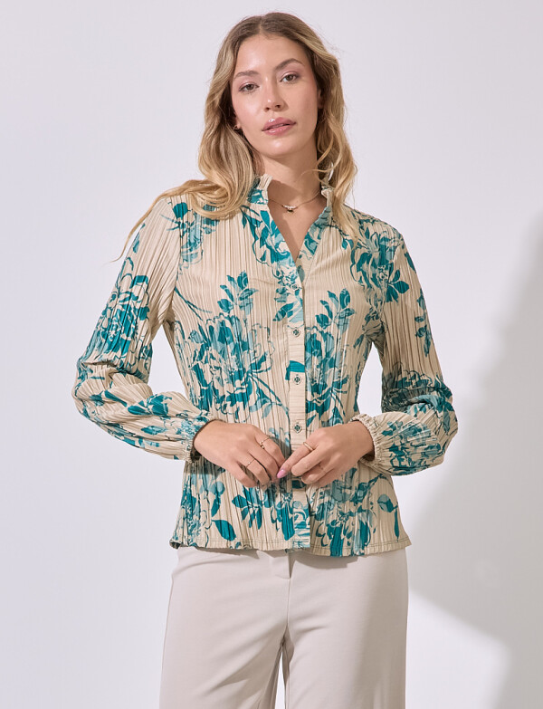 Blusa Plisada Print MULTI/VERDE