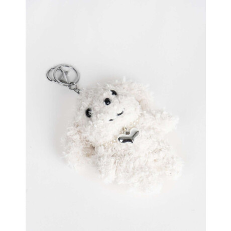 Llavero Y Charm De Peluche De Perrito Blanco Crema