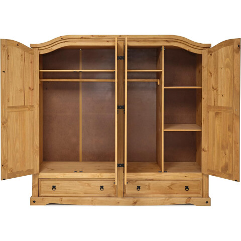 ROPERO 4 PUERTAS 2 CAJONES CURVO RUSTICO CERA NATURAL ROPERO 4 PUERTAS 2 CAJONES CURVO RUSTICO CERA NATURAL