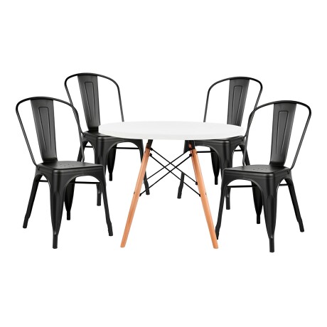 Juego de comedor Con Mesa Circular de 80cm + 4 Sillas Tolix Blanco