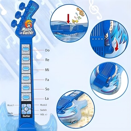 Micrófono Infantil con pie, guitarra con luz y sonido MP3 3AA Azul