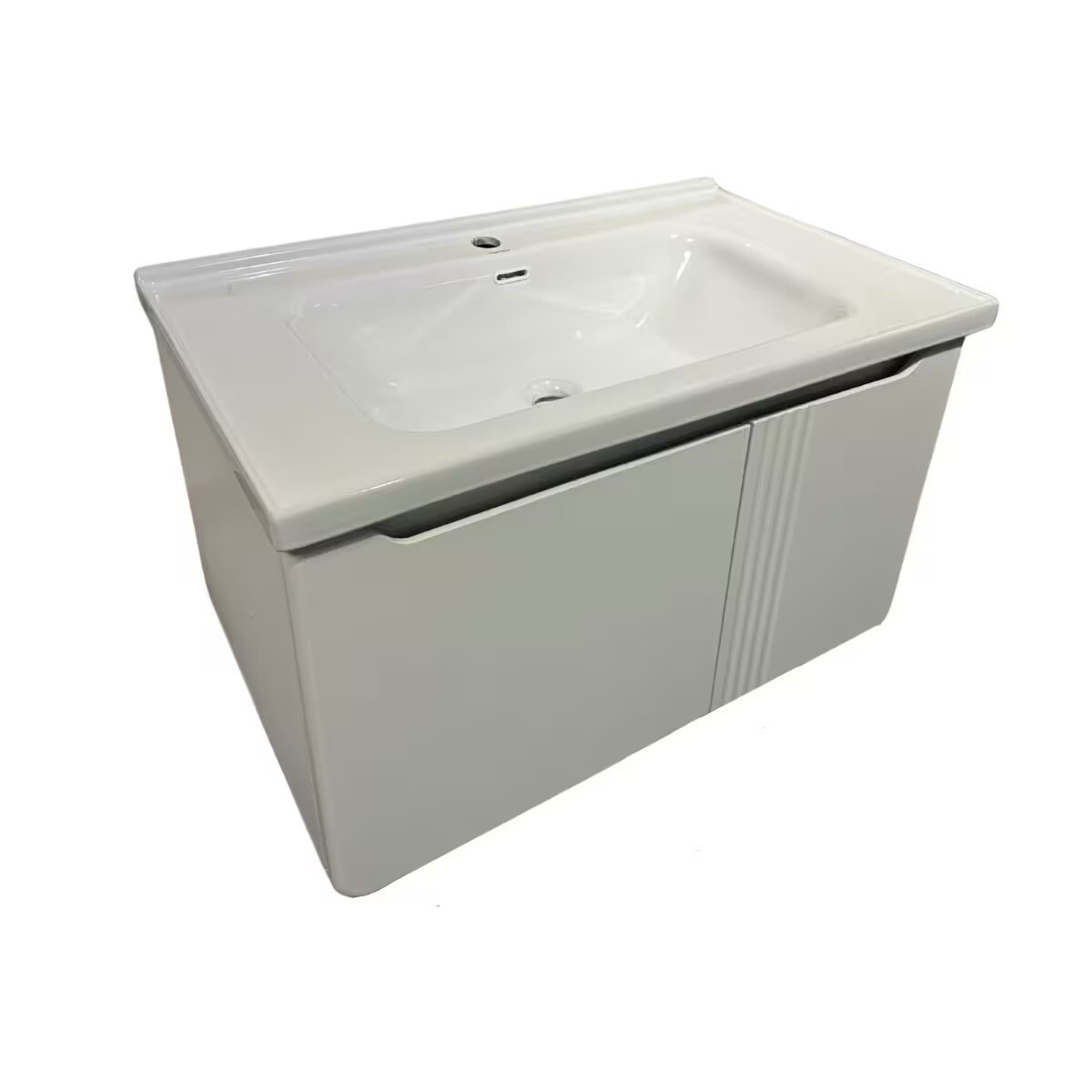 Mueble De Baño Suspendido Curve Blanco 80 Cm Con Bacha De Loza 