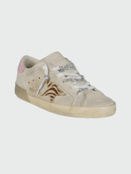 Golden Goose - Championes de gamuza acordonados, Super Star Beige