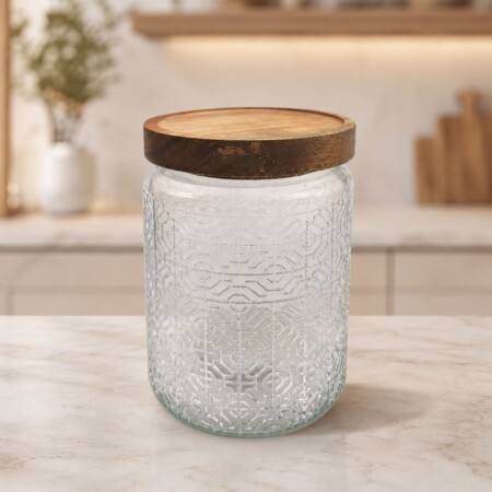 FRASCO 700ML DE VIDRIO CON TAPA WOOD FRASCO 700ML DE VIDRIO CON TAPA WOOD