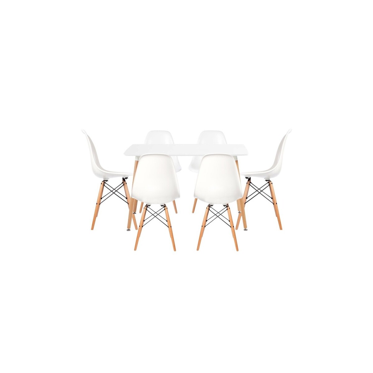 Juego de Comedor Eames Mesa rectangular 120x80 + 6 Sillas - Blanco 