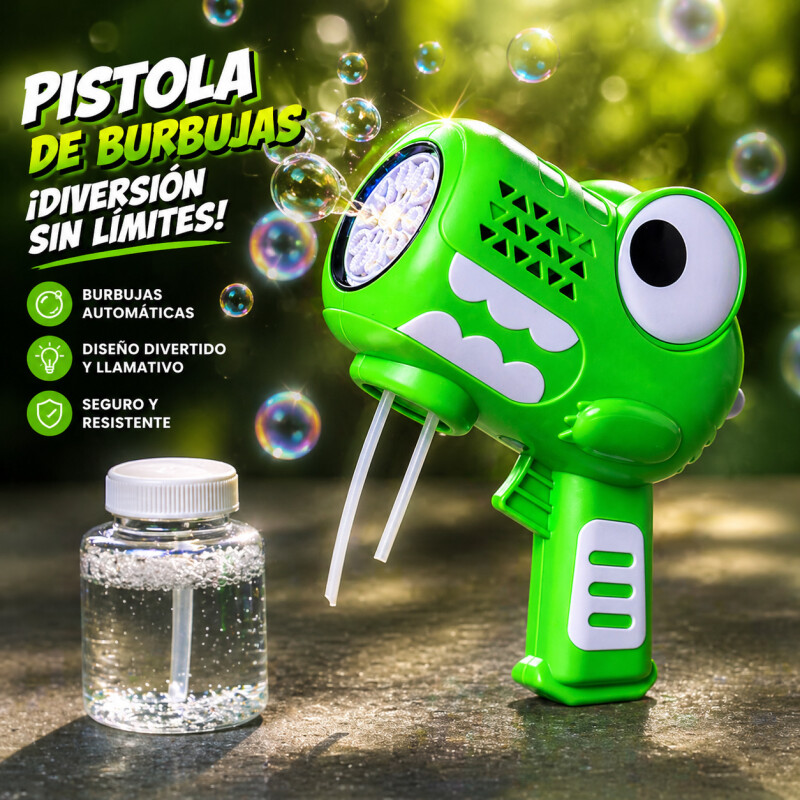 Pistola Burbuja Automatica Burbujero Juguete Recargable Dinosaurio