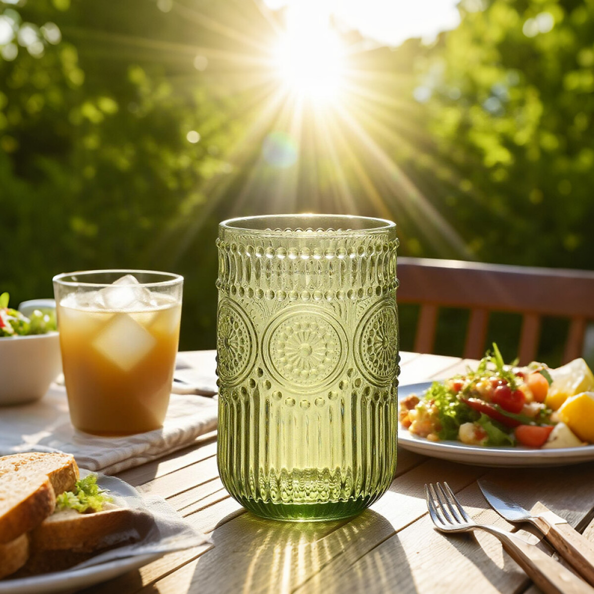 Vaso de Vidrio Labrado Largo Set 6 Unidades - Verde 