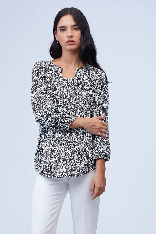 Blusa Keyhole NEGRO/BLANCO