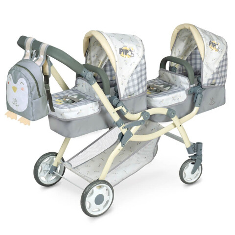 Coche Doble Gemelar Muñecas De Cuevas Niños Juguete Plegable Variante Color Gris