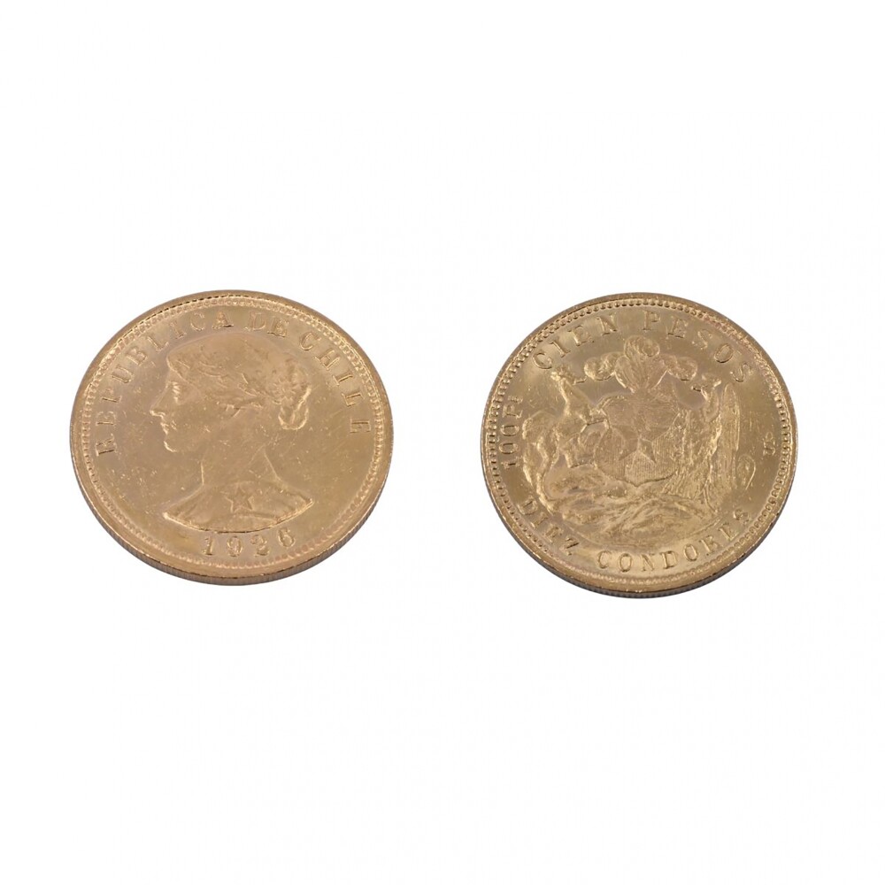 Moneda de oro República de Chile 100 pesos año 1926. Moneda de oro República de Chile 100 pesos año 1926.