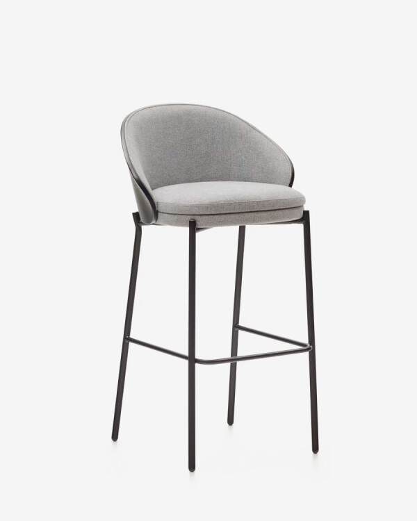 Taburete Eamy gris claro chapado en fresno con acabado negro y metal negro altura 77 cm