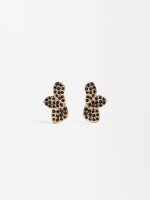 Pendientes Con Flor Y Cristales negro
