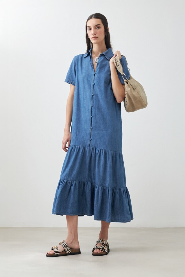 Maxi vestido de jean jean medio