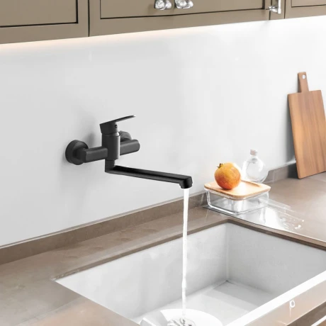 Griferia Cocina Pared Monocomando Negro Mate 000
