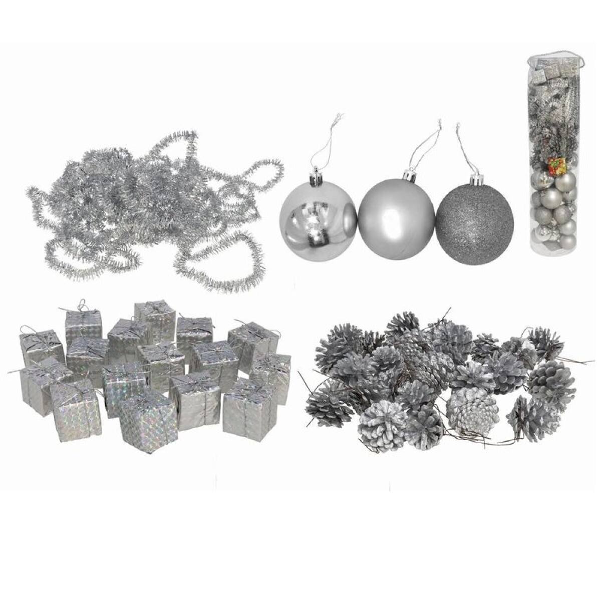 Kit de Decoración Navideña x66 Piezas Plateada Surtido 