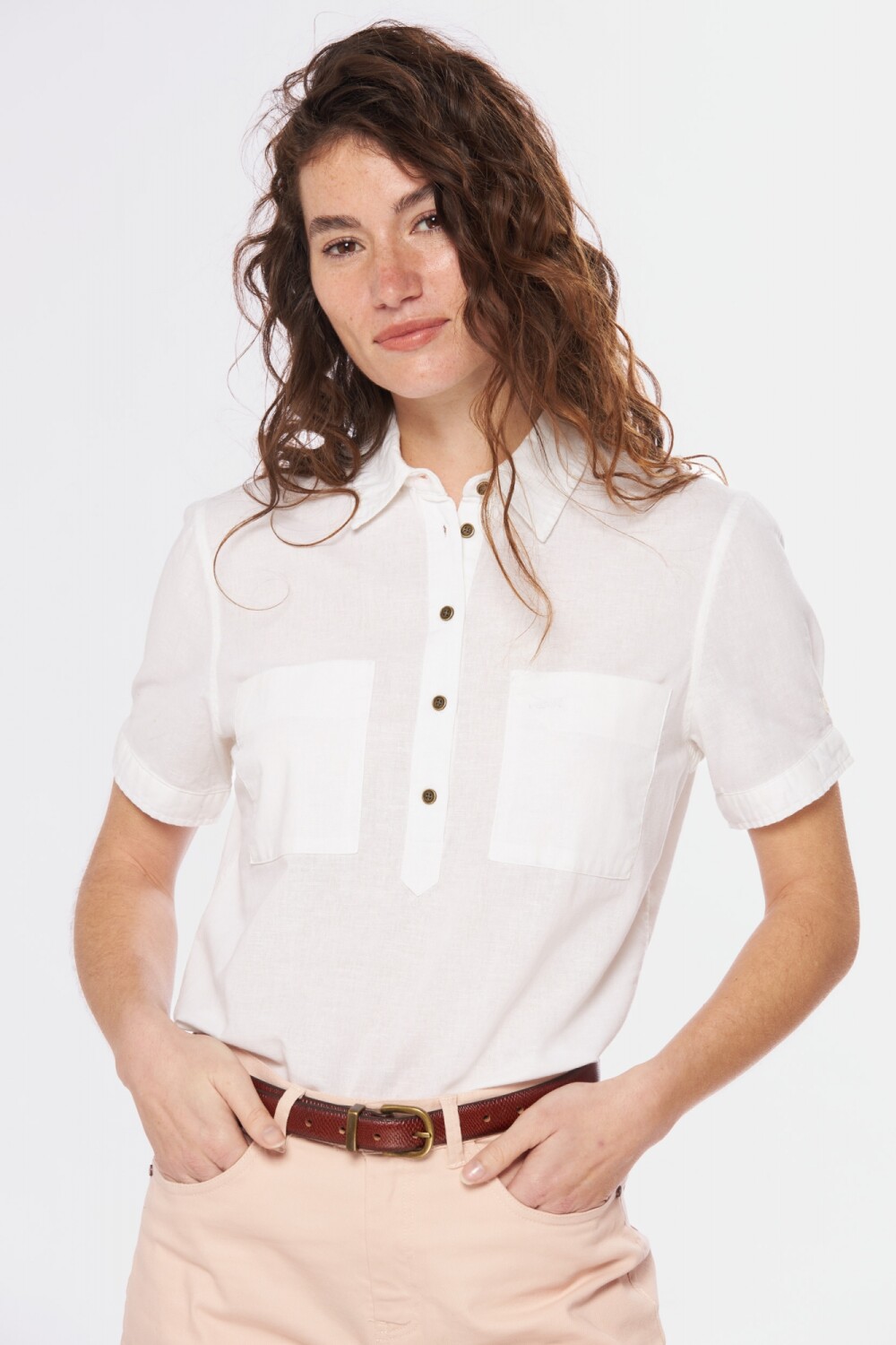 CAMISA DE LINO MEDIO BOTÓN Blanco