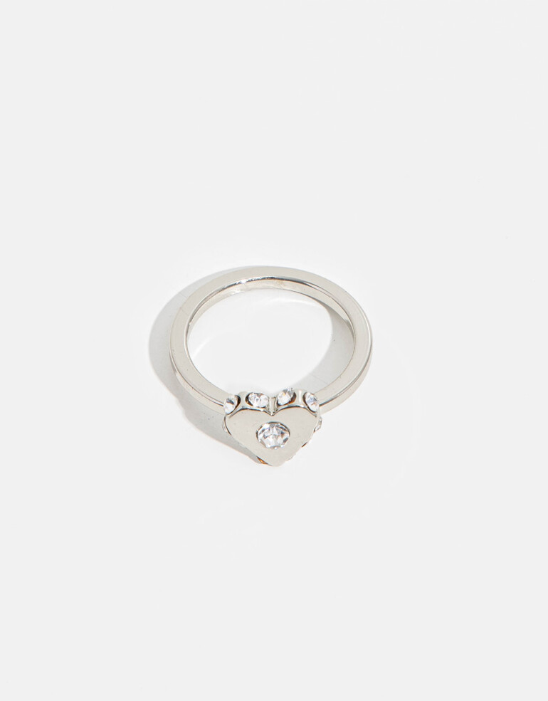 Anillos Chicos Strass Anillo De Corazón - Plateado Rodio