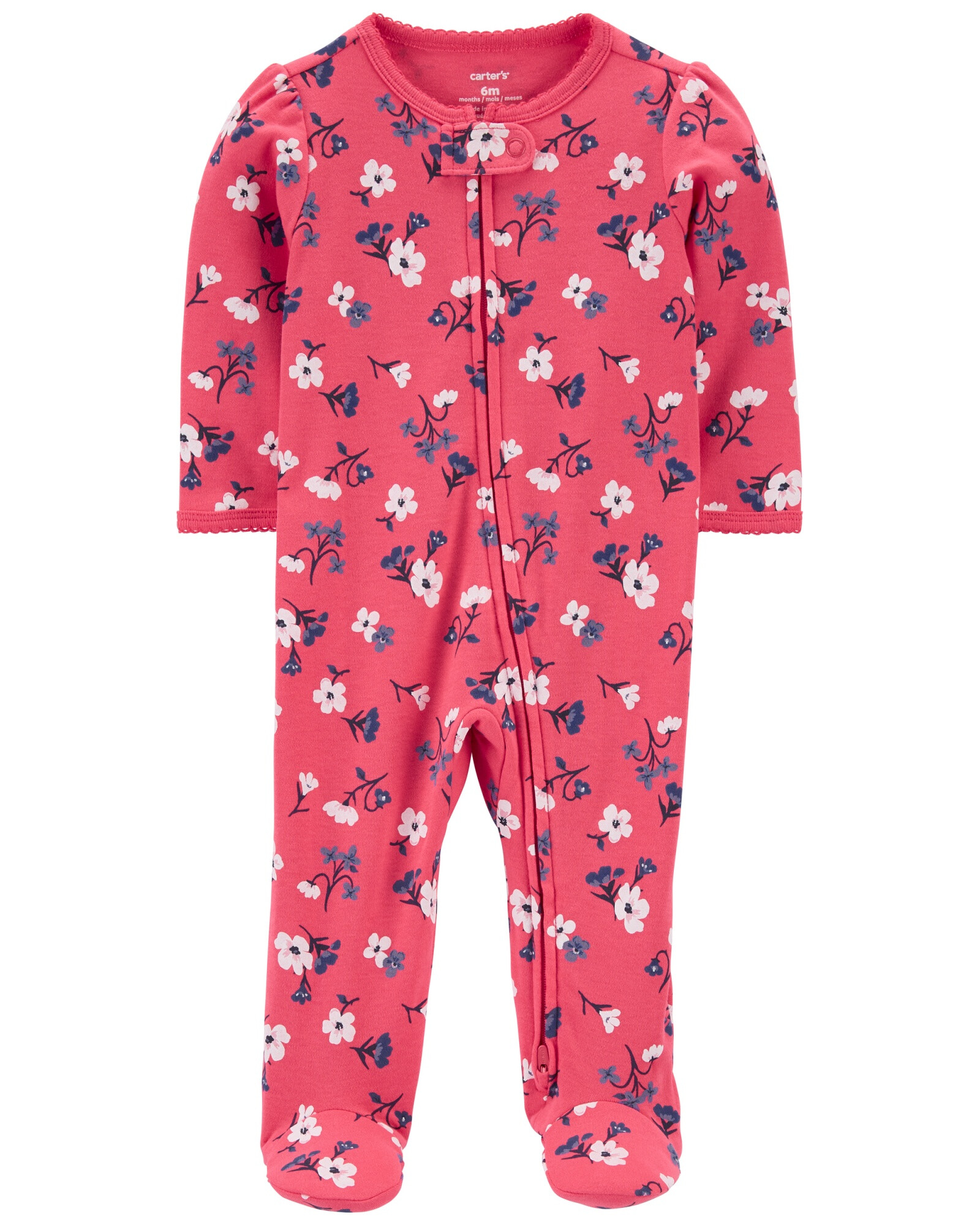 Pijama una pieza de algodón con pie y diseño floral Sin color