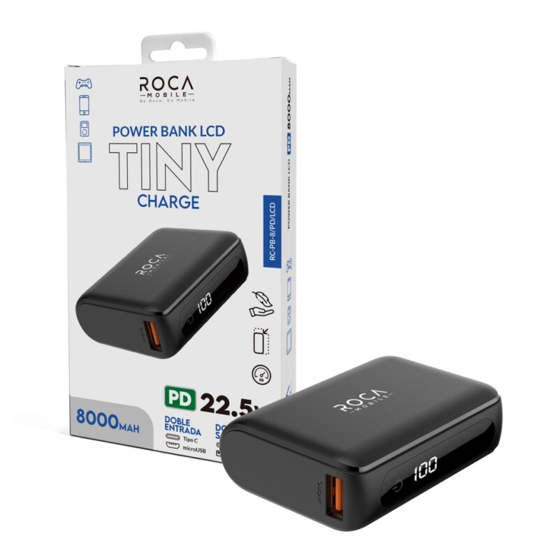 Power Bank 8000mah Roca Lcd Carga Rápida 22.5w Tipo-c Usb Power Bank 8000mah Roca Lcd Carga Rápida 22.5w Tipo-c Usb