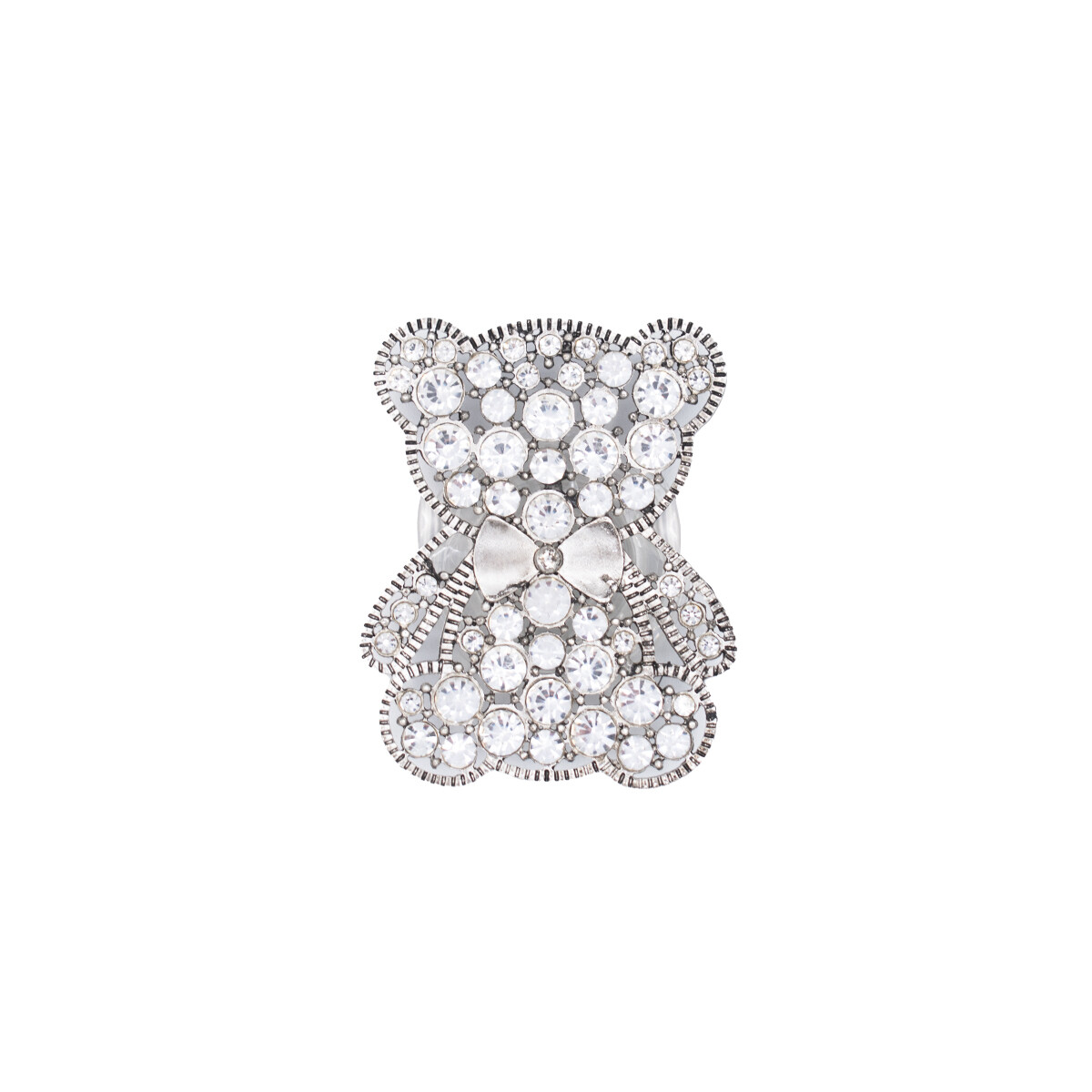 Anillo soporte para celular con brillos diseño oso plateado 