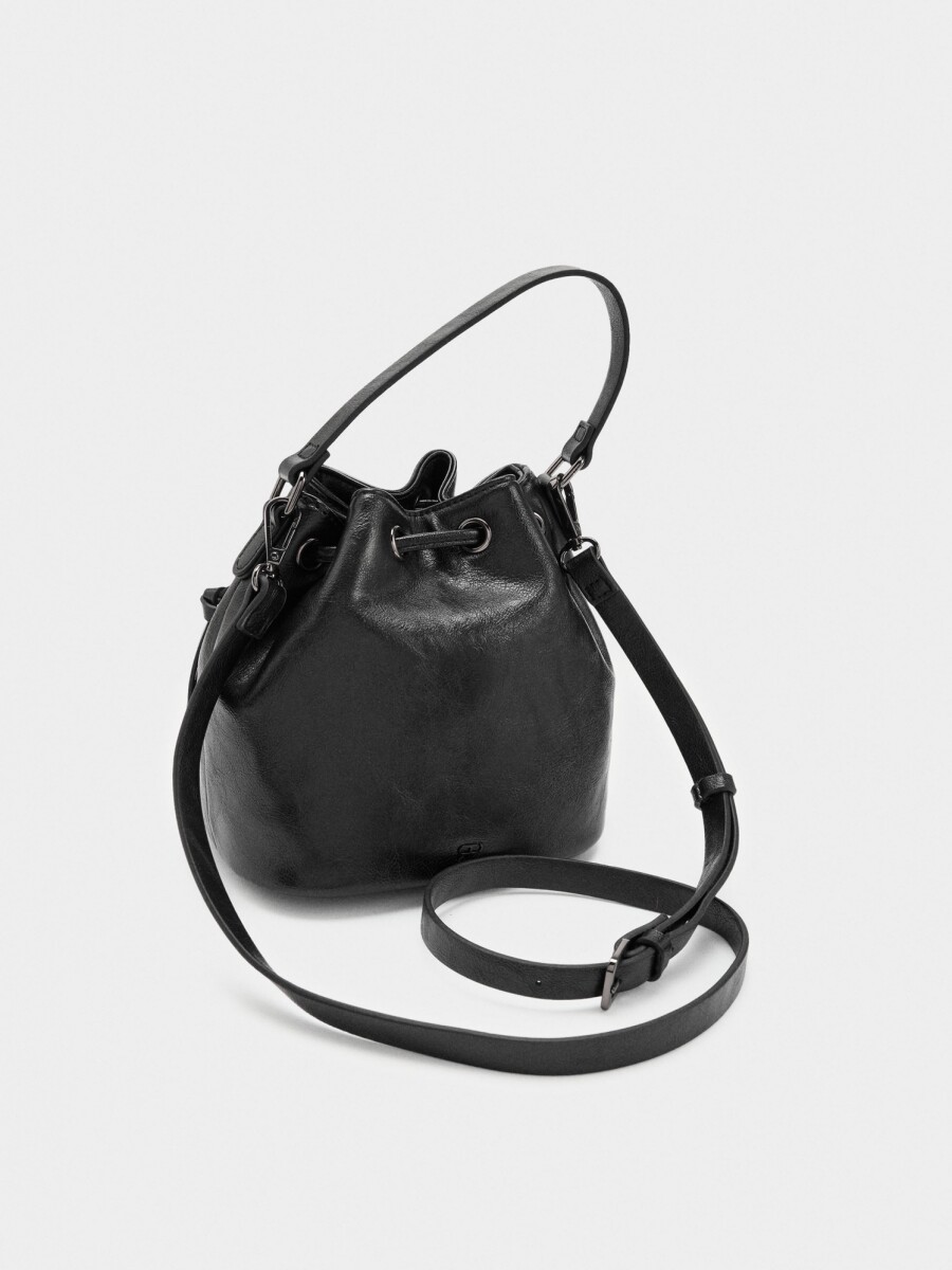 Bolso Bombonera Con Textura Y Cremalleras negro
